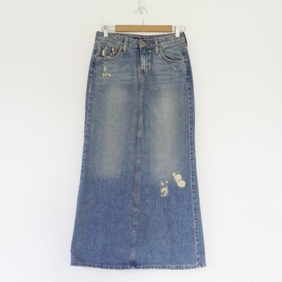 Vintage y2k low rise denim maxi skirt XS - Picture 1 of 9